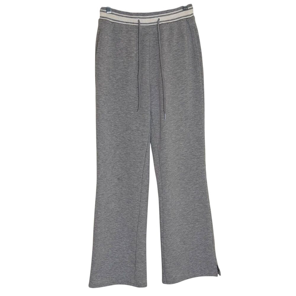 HeSaYep Sweat Pants Flare Stripe Pull On Drawstring Gray White S